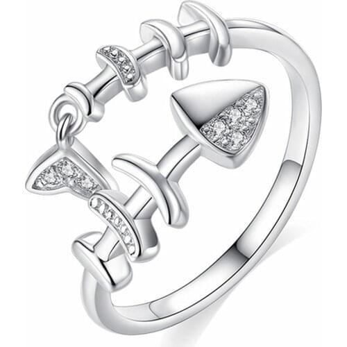 Fish bone ring female personality trendy ring simple and fresh index finger open creative ring