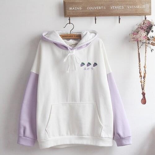 Winter Kawaii Women Hoodies Casual Anime Embroidery Soft Girl Long Sleeve Fleece Hooded Sweatshirt Cute Oversize Female Pullover