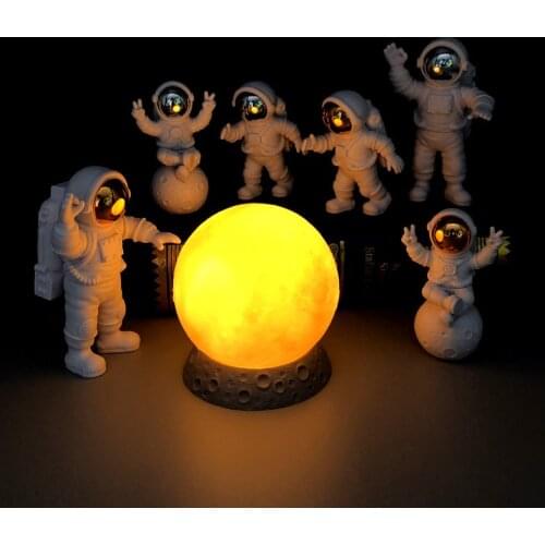 ZK30 Astronaut Spaceman with Moon Night Light Statue Car Decor Art Crafts Figurine Sculpture Office Desktop Decoration Ornament