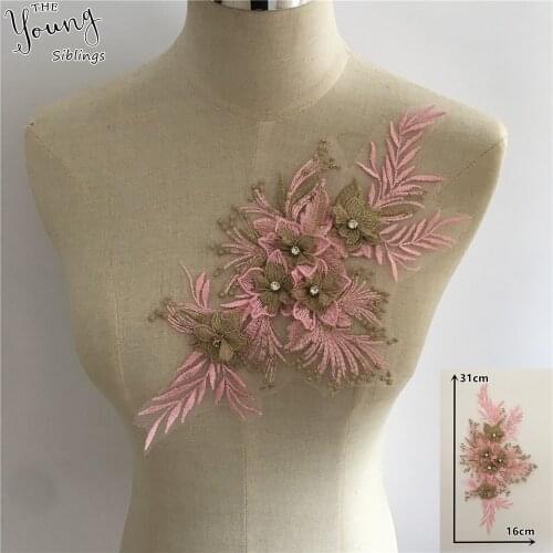 New arrive 3D flower Embroidery Applique Lace collar Rhinestone DIY lace Neckline Trim Sewing Fabric Clothing Accessories YL1767