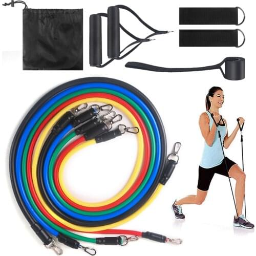 11pcs / Set Fitness Resistance Bands Latex Exercise Elastic Training Rope Yoga Pull Rope Abdominal Muscle Resistance Bands