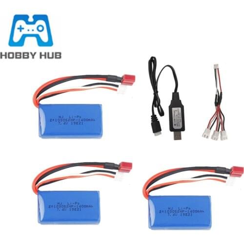 2s 7.4V 1400mAh Lipo Battery + USB Charger for Wltoys A949 A959-B A969-B A979-B K929-B RC Car Spare parts 103052 Lithium Battery
