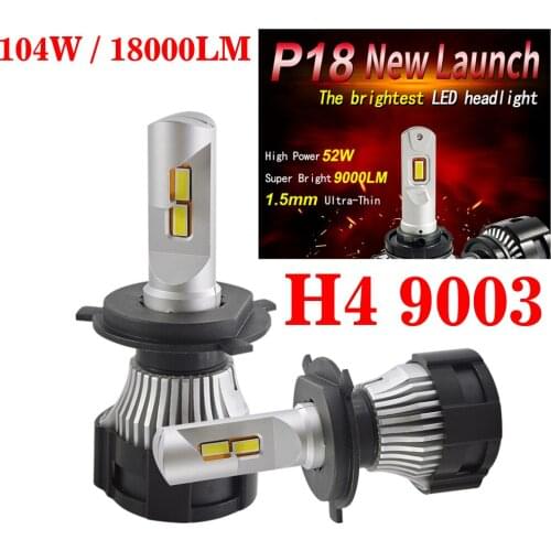 1 Set H4 9003 P18 Car LED Headlight High Power Super Bright 0.15MM Cutting Line Focus Beam Turbo Fan Front Bulb 104W 18000LM 12V