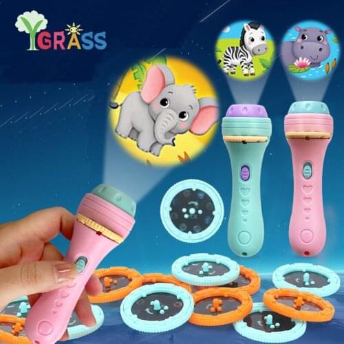 Baby Sleeping Story Book Animal Dinosaur Fish Flashlight Projector Torch Lamp Biology Early Education Toys Kid Gift Light Up Toy
