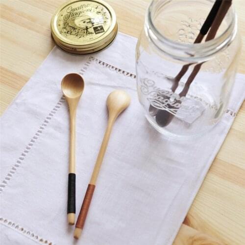 Long Handle Wooden Spoon Coffee Milk Mixer Spoon Stirring Stick Honey Dig Spoon Soup Eatting Tableware Kitchen Dinnerware