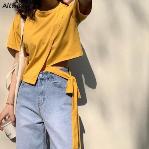 4 Colors Patchwork T-shirts Women Bandage Korean Style Chic Trendy Elegant Simple All-match Ulzzang Female Top Summer College