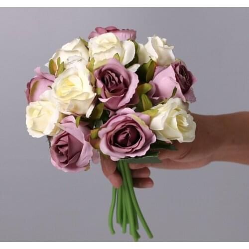 12 heads Artificial Rose Silk Flower Blossom Bride Bouquet For Home Wedding Decor