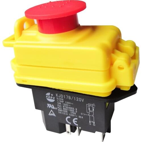 KEDU KJD17B/120V 5 Pins Electromagnetic Pushbutton Switches 120V 16A Waterproof Push Button Switch with Emergency Stop Cover
