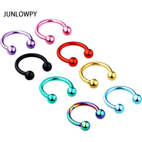 JUNLOWPY Horseshoe Rings 100pcs/lot mix 8 color Stainless Steel Ball Circulars Eyebrow Rings body jewelry Nose ring