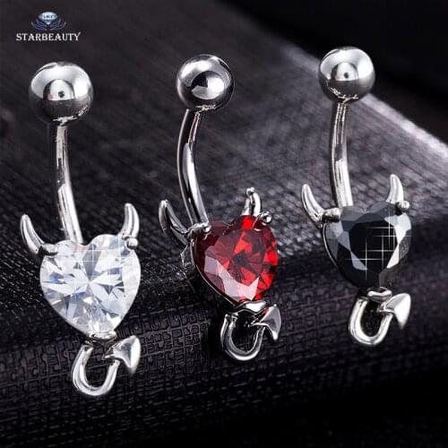 1 Piece 316L Stainless Steel Garnet Heart Zircon Crystal Devil Belly Button Ring Navel Piercing Nombril Ombligo Body Jewelry 14g