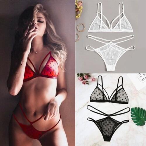 \Ladies Bra set Dot Mesh Sexy Lingerie Comfortable Thin Bra and Panty set Transparent Womens Underwear G-string Lace Lingerie