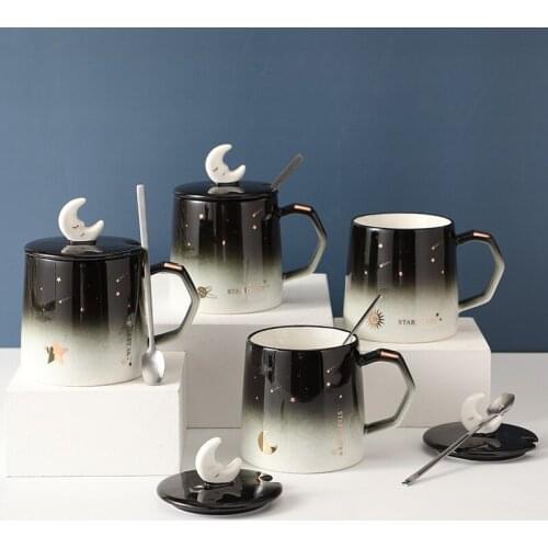 Creative personality trend ceramic mug with lid spoon Nordic ins coffee hand water cup