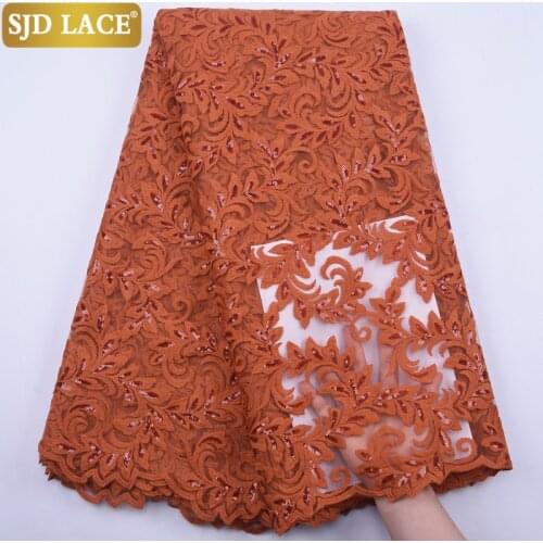 SJD LACE Caramel African Lace Fabric Sewing Dress Embroiderey With Sequins Milk Silk French Lace Fabric For Wedding Party A1876