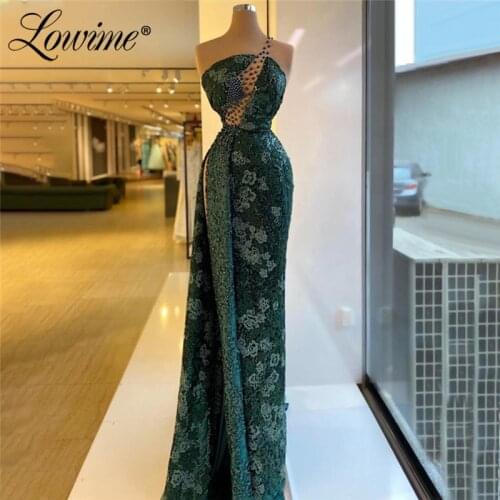 Lace Green Evening Dresses Beaded Dubai Party Dress Women Middle East Celebrity Gowns 2021 Custom Made Prom Dresses Vestidos
