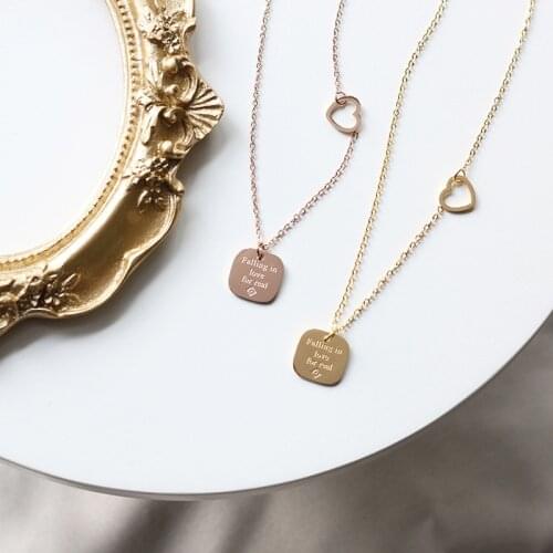 Square brand love heart simple classic fall in love necklace English clavicle chain titanium steel plating 18K gold