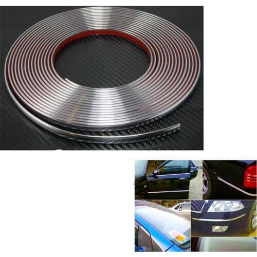 CHIZIYO 15m Silver Car Chrome Decoration Moulding Trim Strip Tape Auto DIY Protective Sticker Anti Scratch Strip