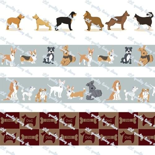 16-75MM 50 Yards Custom cute dog printed grosgrain ribbon printing ribbons DIY hair accessories band
