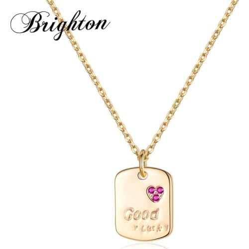 Brighton Metal Necklace For Women Rectangle Crystal Good Luck Letter Pendants O chain Cord Party Gift collares de moda 2021 New
