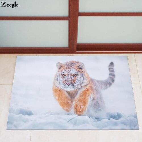Zeegle Washable Anti-slip Kitchen Floor Mat Bedroom Living Room Bedside Area Rugs Waterproof Door Mat Tiger and Wolf Printed