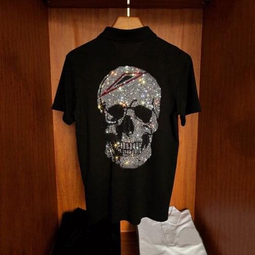 Hot Sale Classic European Mens Polo Shirt Popular Short-Sleeved Super Shiny Diamond Skull Handsome Style Clothing