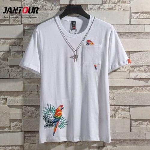 Mens Summer New Chinese Style Original Magpie Embroidery Loose Large Size Magpie Bird Trend Couple Dress Short Sleeve T-Shirt
