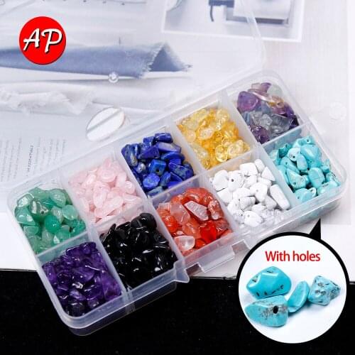 Natural Quartz A box 10 Kinds Crystal And Gemstone Stone With Holes Mineral Specimen For DIY Handmade Bracelet Necklace Jewelry