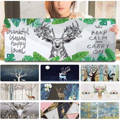 Non-slip Mouse Pad Painting Deer Gaming Mousepad Soft PU Leather Table Keyboard Mouse Pad 30x60CM/30x80CM Office Desk Mat
