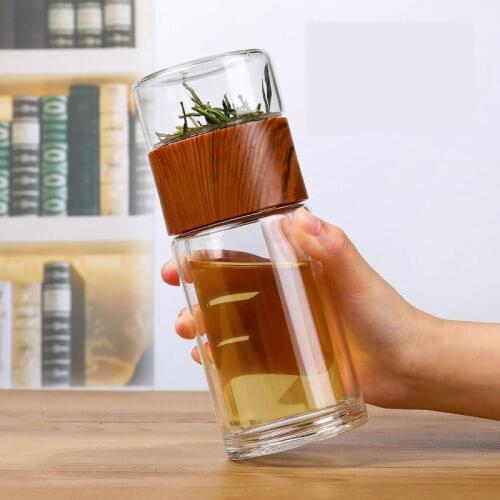 New Double Layer Glass Water Cup Portable High Temperature Resistance Transparent Cup Tea Creative Tea Water Separation Cups