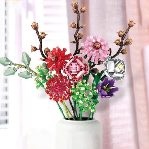 New Reator Ideas Flowers Bouquet Building Blocks Romantic Rose Flower Bricks Home Decoration Diy Toys For Girl Birthday Gift