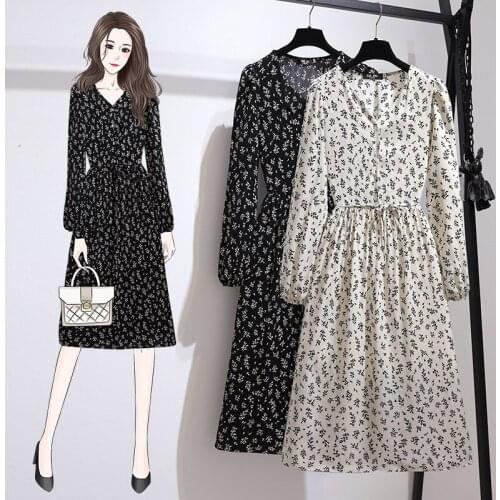 2021 Autumn New Long-sleeved Chiffon Dresses Womens Long Dress Plus Size Maxi Dress Temperament Female Clothes Vestido 16031