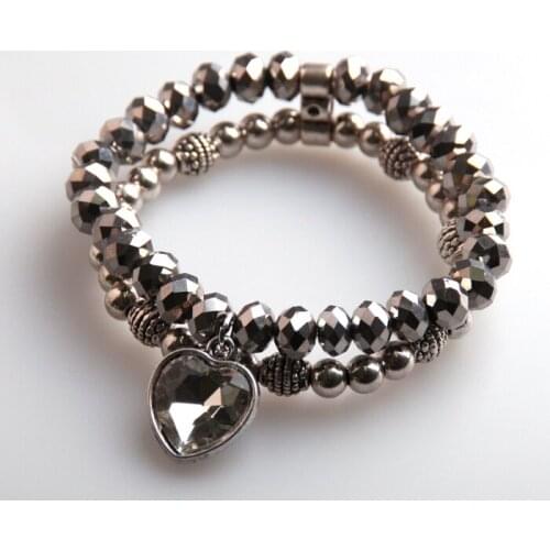 New Arrive 8mm Amythest crystal glass beads bracelet with peace charm women Stretch Bracelet