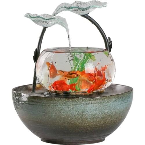 New Home Gift Flowing Water Ornaments Lucky Living Room Decoration Practical Ceramic Creative Transparent Glass Fish Tank