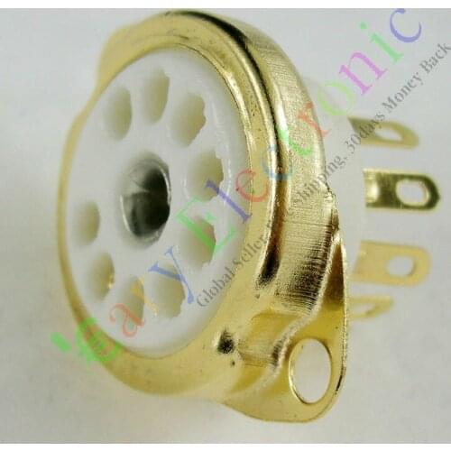 Wholesale and retail 4pc Gilded 9pin Ceramic vacuum tube socket top mount valve For 12AX7 12AU7 ECC82 free shipping