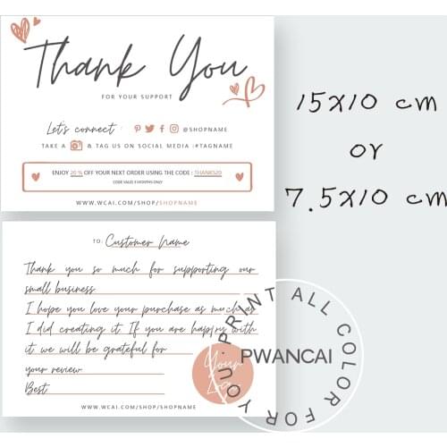 Orange DIY Printable Thanks Card With Code Coupon,Editable Thank You For Your Support Card For Your Order Note 4X3inch/4X6inch