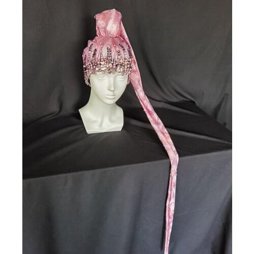 Pink Rhinestone Sequin Party Wigs Headwear Women Sexy Club Prom Crystal Pearls Braid Headdress Singer Dancer Stage Accessories