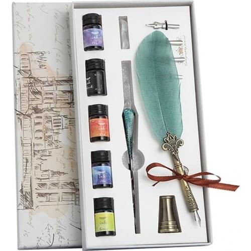 1Set New Calligraphy Feather Dip with Nib Gift Quill Pen Writing Ink Set Gift Box Wedding Fountain Pen Design