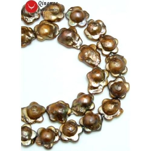 Qingmos 15mm Plum Blossom Natural Freshwater Brown Pearl Beads for Jewelry Making Necklace Bracelet DIY Strands 14'' Los788