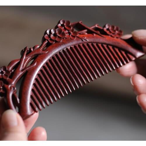 Small leaf red sandalwood carving plum blossom comb hairdressing straight hair massage antistatic Valentines Day Wedding Gift