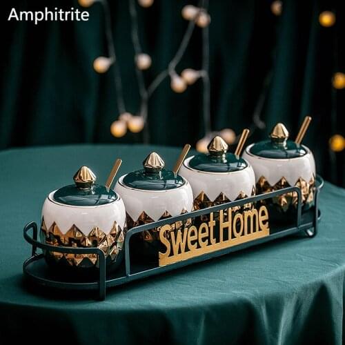 Nordic Luxury Spice Container Jar Box Domestic Spice Pot Msg Salt Sugar Bowl Ceramic Utensils Rack Storage Jars