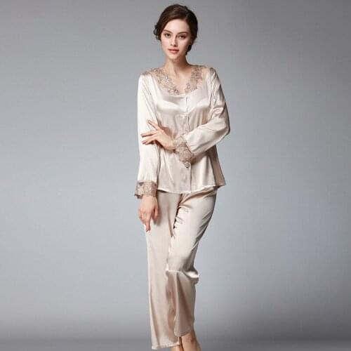 SeeBest Hot Selling Silk Pajamas Womens Spring Summer Casual Tracksuit Lace Pajamas Suit