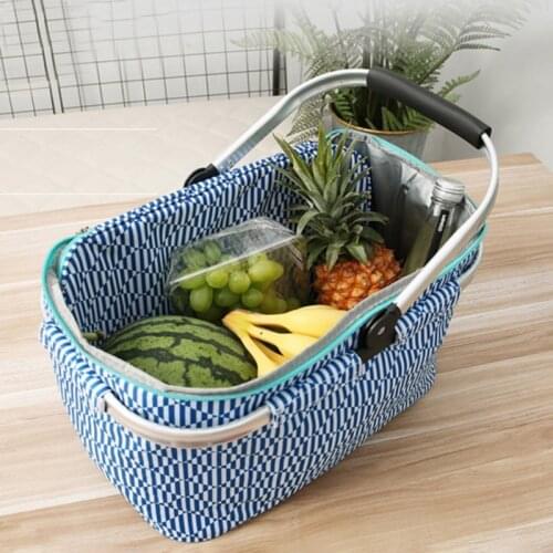 Collapsible Picnic Basket Storage Lunch Tote Cooler Hiking Bbq Large Capacity for Outdoor Office 25L with Lid Handle
