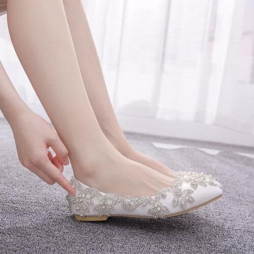Large flat bottom Diamond Bridal Shoes flat bottom pointed wedding shoes crystal shoes wedding dress shoes flat heel shoes