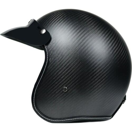 Vintage Black&Matte Black Open Face Motorcycle Helmet Carbon Fibre Jet Retro 3/4 Half Helmet Casco Capacete Retro Motorcycle