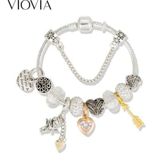 VIOVIA De Moda 2019 Fashion Bracelets Love Charm Grade Bracelets Beads With Love God Cupid DIY Valentines Gift for Women B19074