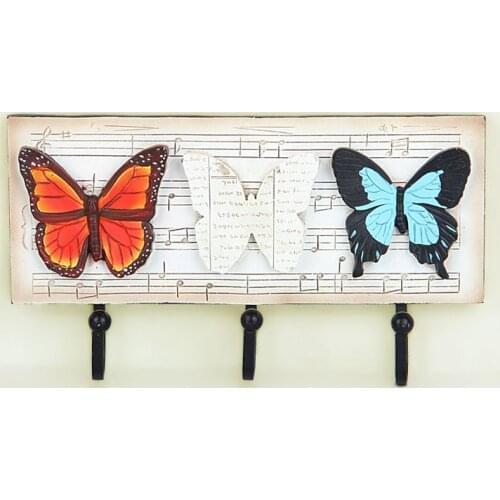 High Quality Handmade Painted Butterfly Note Garden Wall Mounted Hook Dress Hat Coat Hanging Hanger Bathroom Robe Hooks
