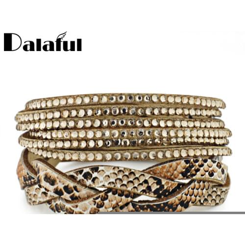 Fashion Jewelry Multilayer Braided Woven Bracelets Crystal Leather Buttons Adjust Size Snake Chain Bracelets For Women S335