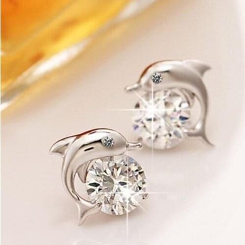 LycorisSmart Lovely Crystal Eye Dolphin CZ Stud Earrings Womens 925 Sterling Silver Jewelry
