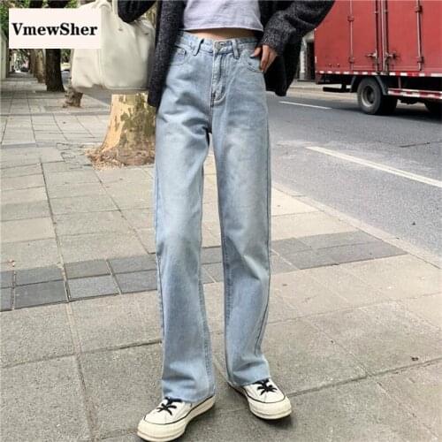 VmewSher New Vintage Blue High Waist Loose Jeans Women 2021 Spring Autumn Straight Wide Leg Pants Fashion Casual Long Trousers