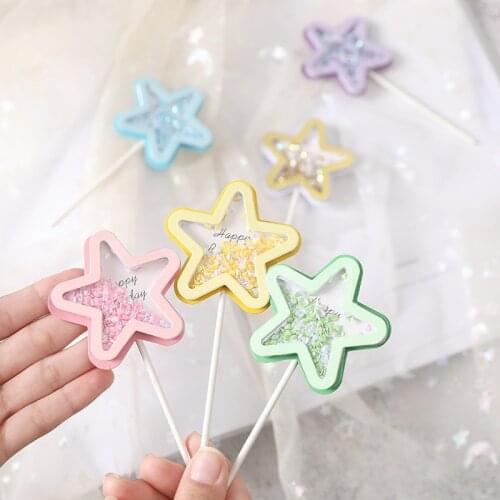 1PC Colorful Shiny Bubble Star Sequins Cake Toppers Candy Color Cake Decor Wedding Birthday Cake bubble decor