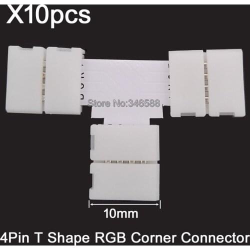 10pcs T Shape 10mm 4Pins 4-Pin No Welding Solderless Corner Connector 3 Conductors Easy Connector for 5050 RGB LED Strip Light